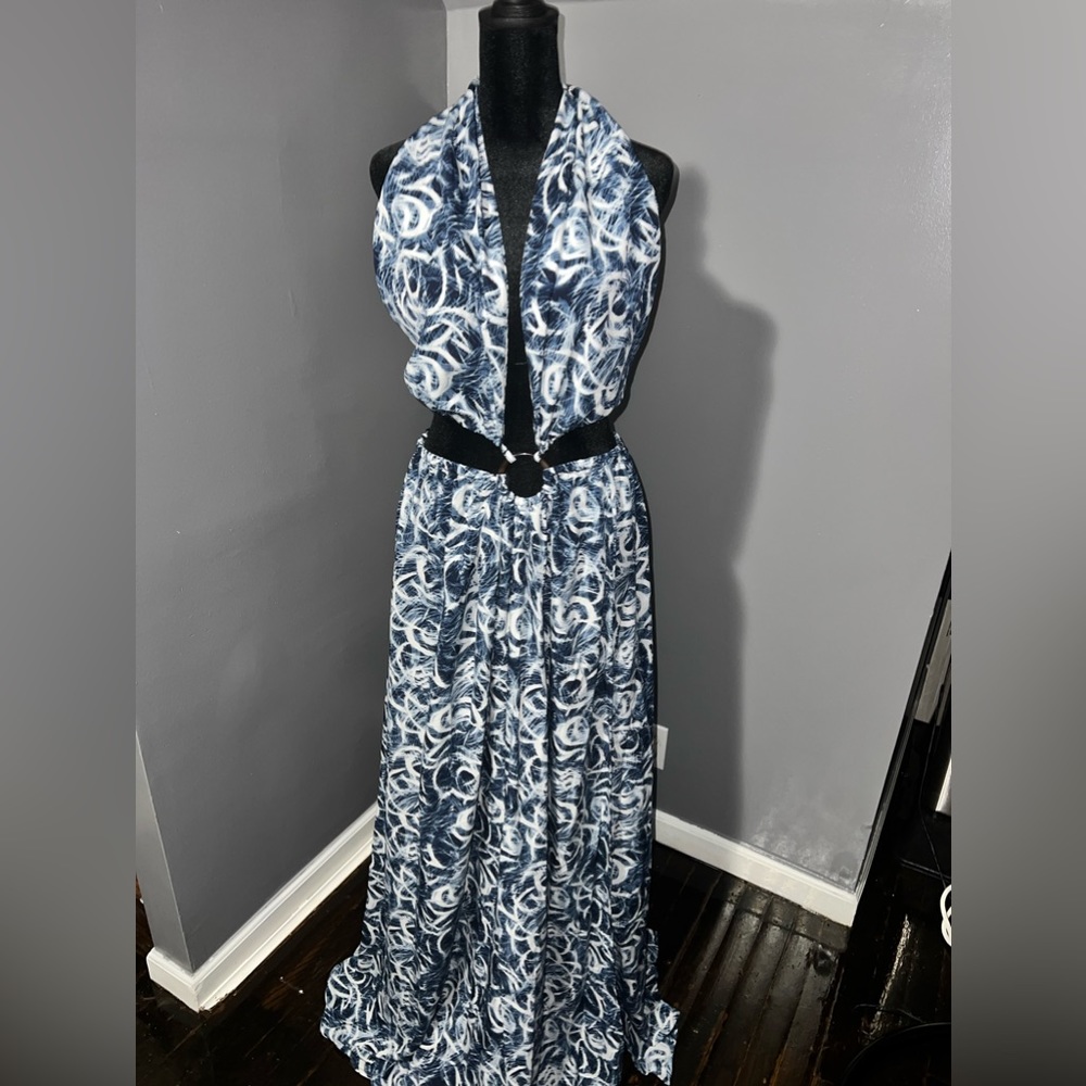 Fashion Nova Blue Print Maxi Dress